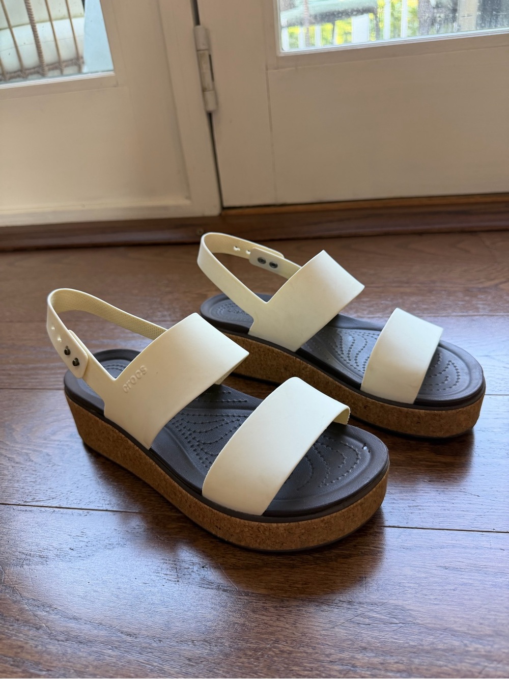 CROCS Women's White Cork-Platform Slingback Sandals